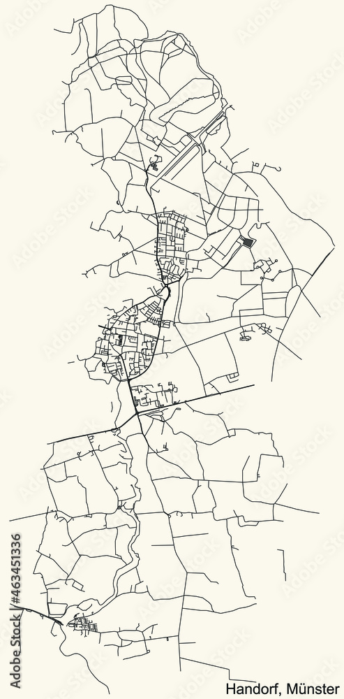 Detailed navigation urban street roads map on vintage beige background of the quarter Handorf district of the German capital city of Münster-Muenster, Germany