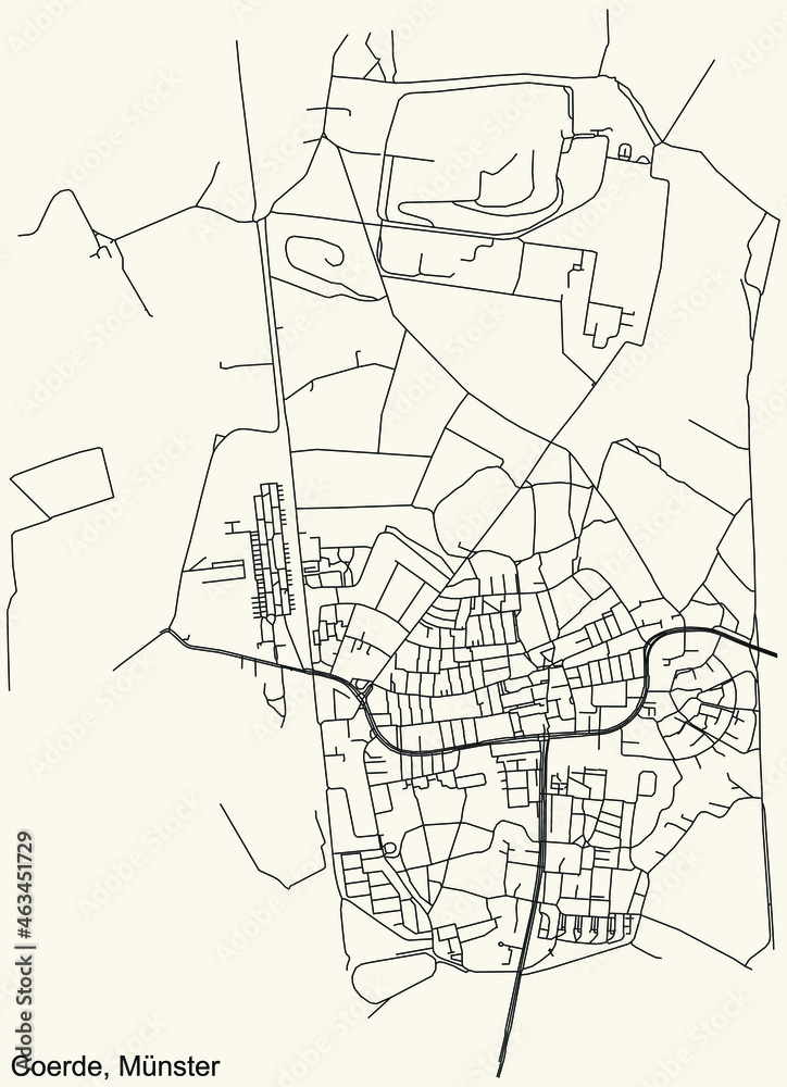 Detailed navigation urban street roads map on vintage beige background of the quarter Coerde district of the German capital city of Münster-Muenster, Germany