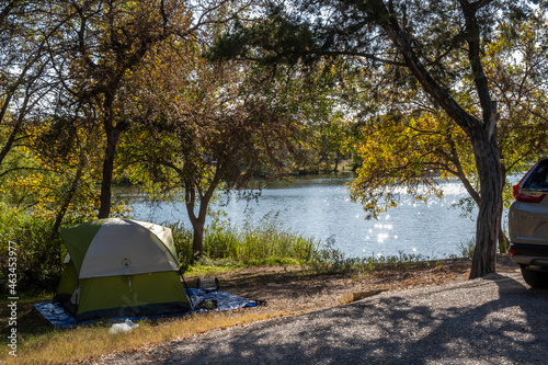 Landscapes of Texas Hill Country in the fall, autumn, season changing, outdoors, river, camping