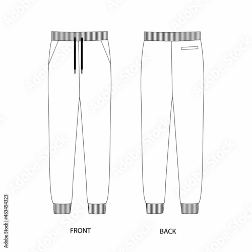 Vector illustration of joggers pants. Pants template design. Sports trousers technical sketch.