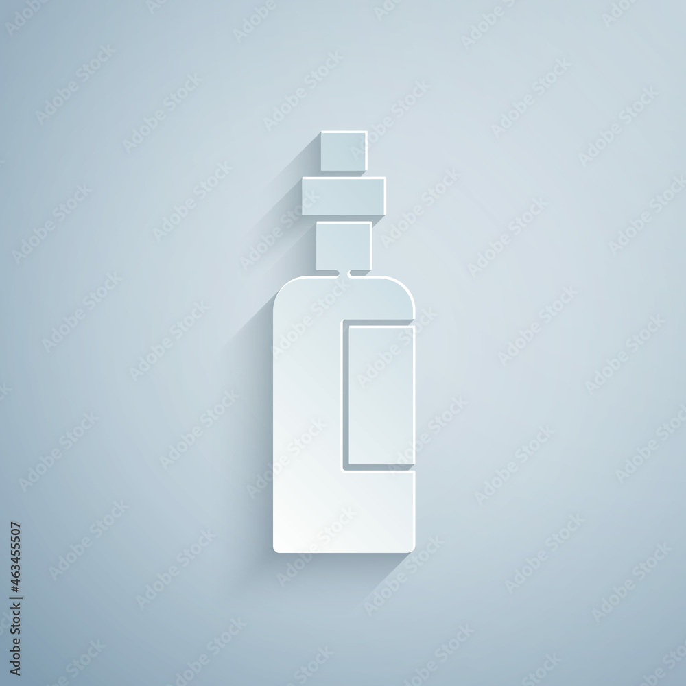 Paper cut Bottle of olive oil icon isolated on grey background. Jug with olive oil icon. Paper art style. Vector Paper cut Bottle of olive oil icon isolated on grey background. Jug with olive oil icon. Paper art style. Vector