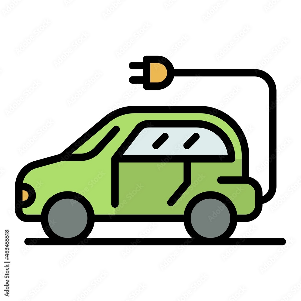 Electric car icon. Outline electric car vector icon color flat isolated