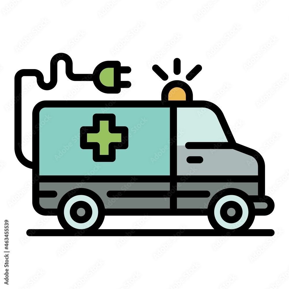 Electric ambulance car icon. Outline electric ambulance car vector icon color flat isolated Electric ambulance car icon. Outline electric ambulance car vector icon color flat isolated