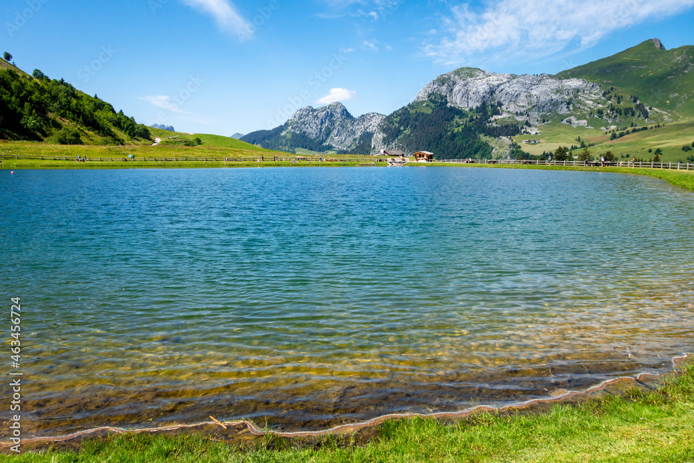 Lac De La Cour and Mountain landscape in The Grand-Bornand, France