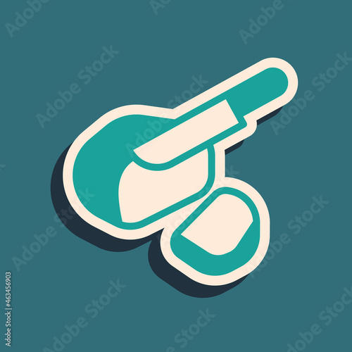 Green Canadian peameal bacon icon isolated on green background. Long shadow style. Vector