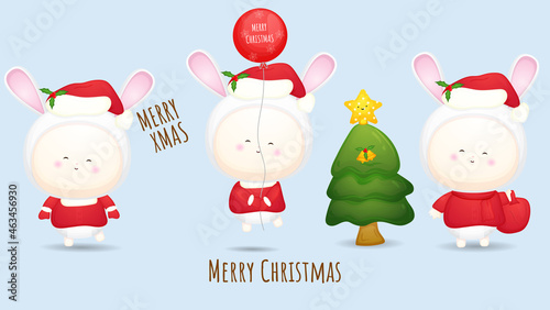 Cute doodle baby santa for merry christmas illustration set Premium Vector