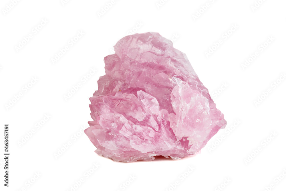 Macro mineral stone Rose quartz on white background - obrazy, fototapety, plakaty 