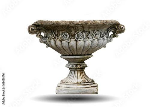 Stucco flower pot for decorating the house and garden isolated on white background. This has clipping path. 