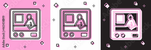 Set Television report icon isolated on pink and white, black background. TV news. Vector