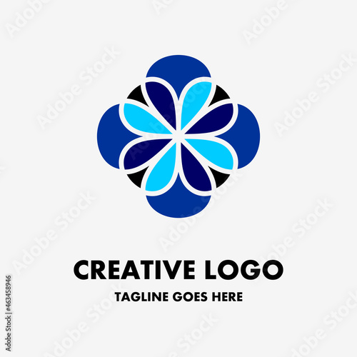 flower logo, blue icon in rhombus jasmine flower shape. creative and simple vector logo. Abstract business logo icon design template