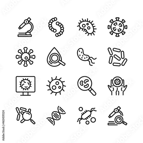 Virus line icons. Germs. Set of outline symbols, simple graphic elements, modern linear style black pictograms collection. Vector line icons set