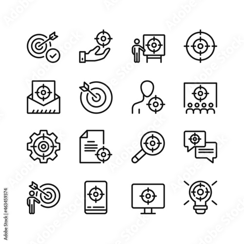 Target line icons. Set of outline symbols, simple graphic elements, modern linear style black pictograms collection. Vector line icons set