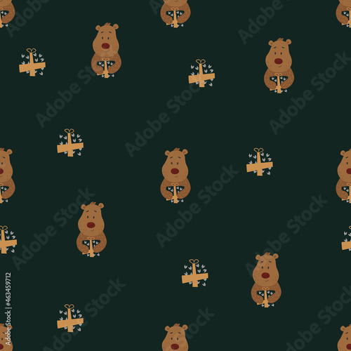 Fototapeta Naklejka Na Ścianę i Meble -  Cute bears with a gifts seamless pattern