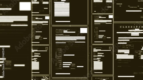 Animation of erasing text of secret classified file using a black marker to censor. Illegal or secret activity information on paper documents being blacked out photo