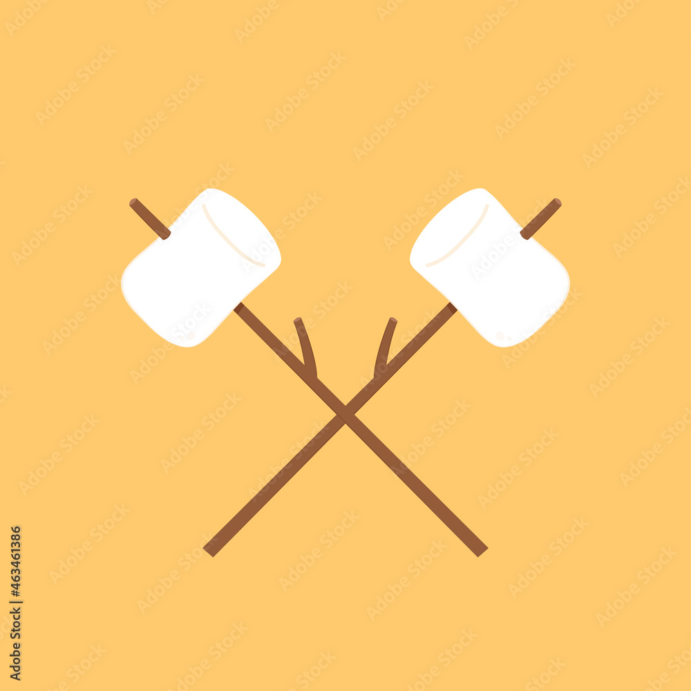 Marshmallows on the branches stock vector. Dessert. Isolated on a Yellow background. Marshmallow stick. Marshmallows on the branches stock vector. Dessert. Isolated on a Yellow background. Marshmallow stick.