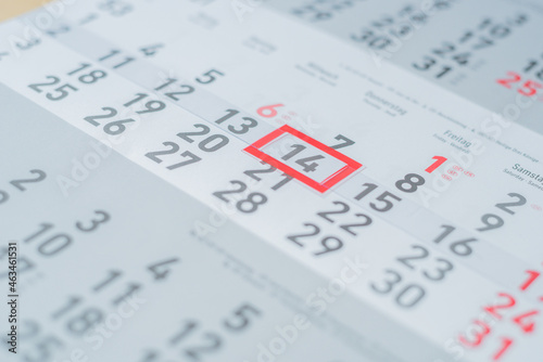 calendar, paper. 14th of month, mid of month