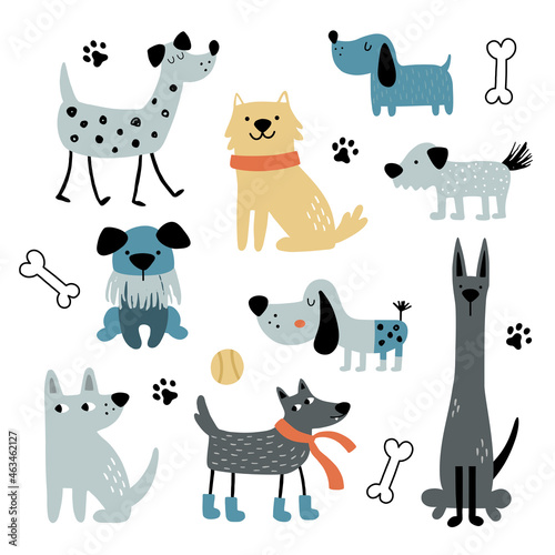 vector set of funny dogs in scandinavian style