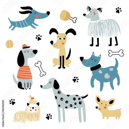vector set of funny dogs in scandinavian style