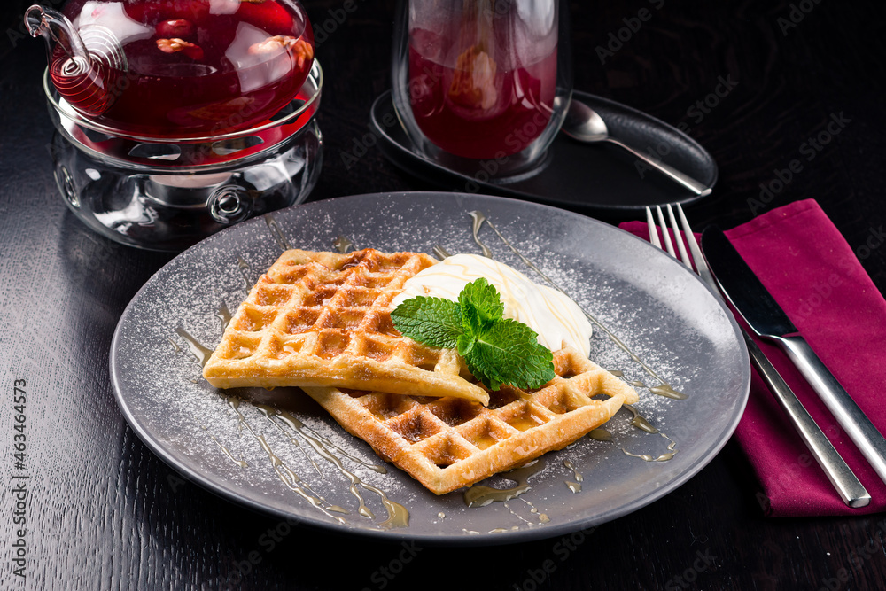 Belgian waffles with whipped cream