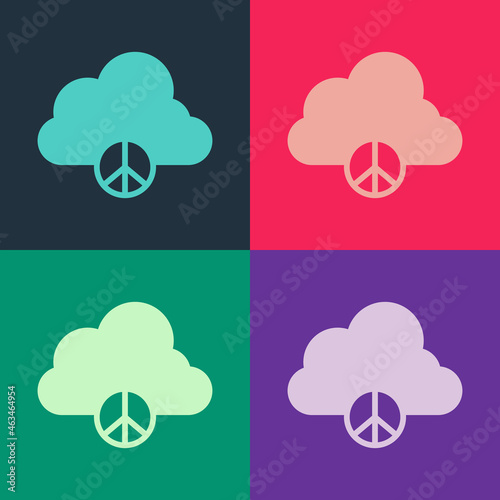 Pop art Peace cloud icon isolated on color background. Hippie symbol of peace. Vector