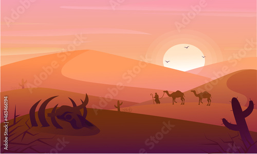 Desert landscape with camel. 