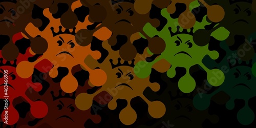 Dark green, yellow vector backdrop with virus symbols.