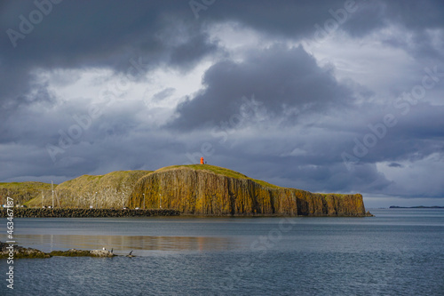 Stykkisholmur, Iceland: View of Sugandisey Island and its lighthouse, from the waters of Breidafjordur. photo