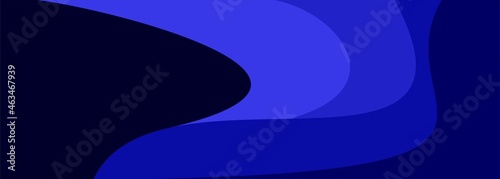 Blue wide banner with wave shapes abstract vector design 