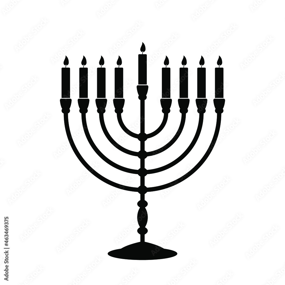Hanukkah Menorah icon. Black religious symbol of Judaism. Vector illustration. Menorah icon in flat design Hanukkah Menorah icon. Black religious symbol of Judaism. Vector illustration. Menorah icon in flat design