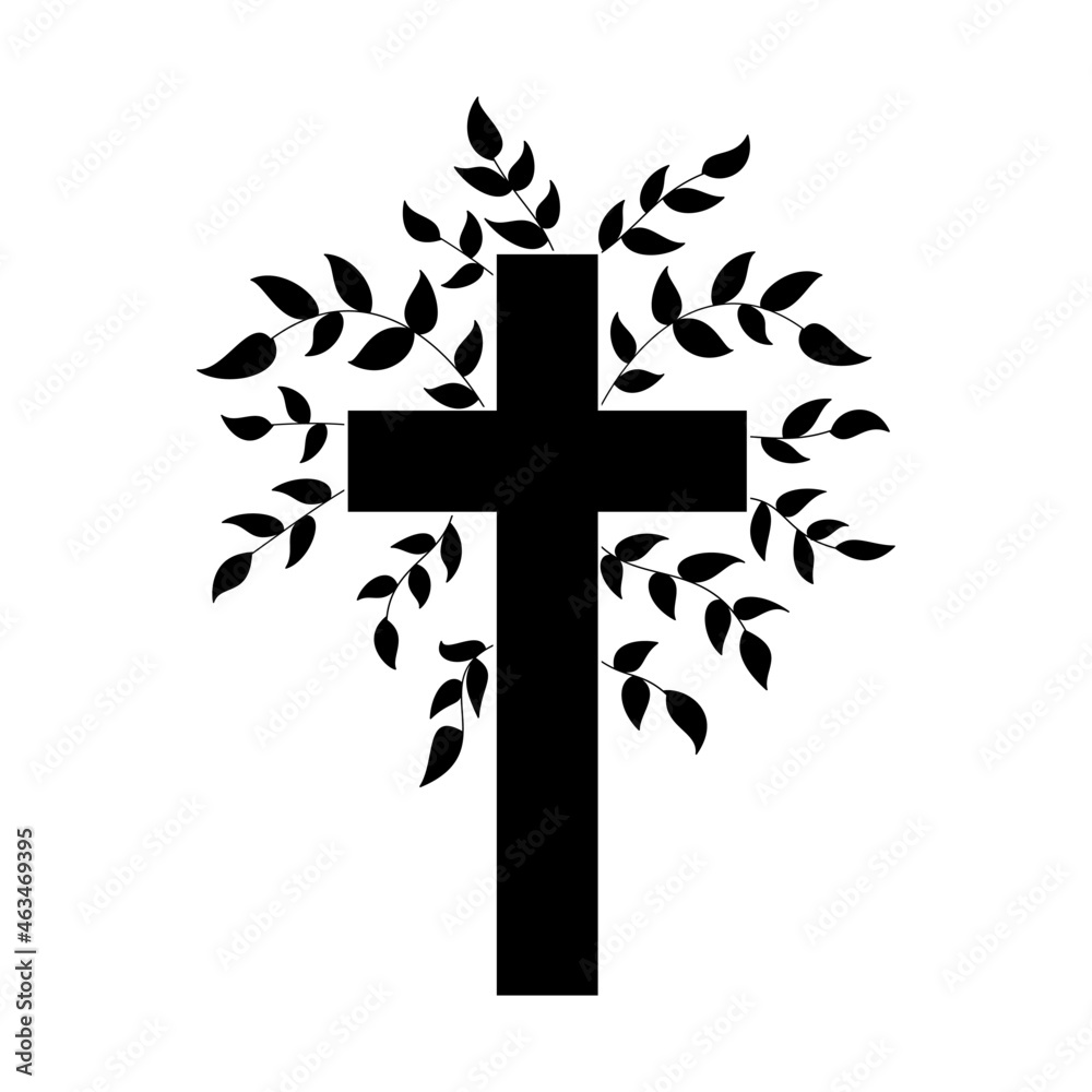 Christian cross with plant. Cross with flowers. Black design of ...