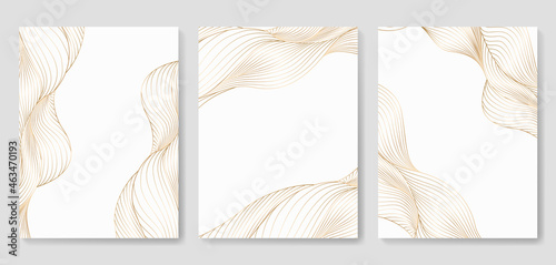 Abstract art illustration with golden lines waves in oriental style.