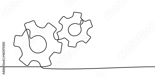 Cogwheel continuous line drawing. One line drawing background. Continuous line drawing of gear. Vector illustration.
