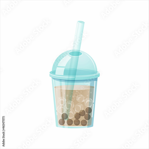 Milk bubble tea vector drink tapioca cup. Boba bubble tea pearl taiwan thai drink tapioca.