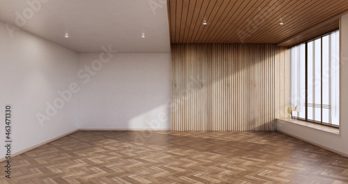 New - Empty room, modern japanese wooden interior, vintage - tropical style .3d rendering.