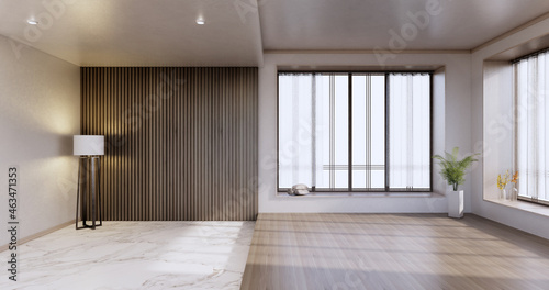 New - Empty room  modern japanese wooden interior  vintage - tropical style .3d rendering.