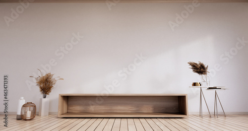 Shelf  Cabinet minimalist, Modern japanese white room. 3d rendering.
