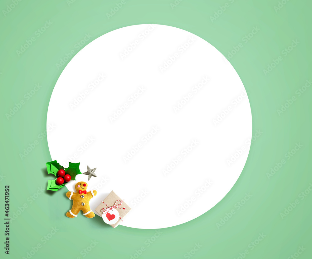 Small Christmas ornaments - overhead view flat lay Small Christmas ornaments - overhead view flat lay