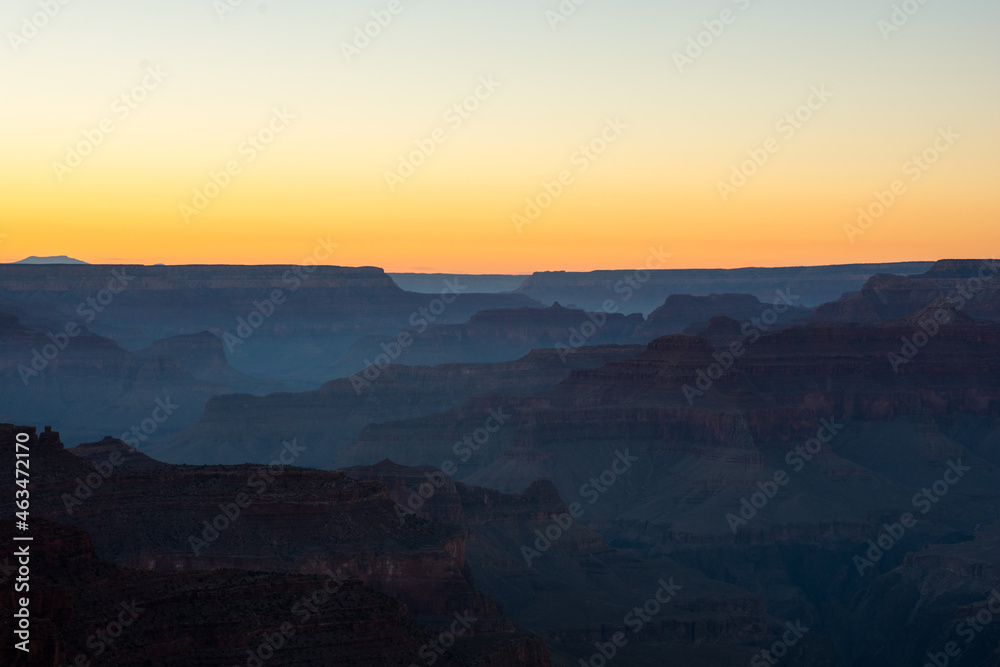 Last light in the Grand Canyon. Fog and mystic view to the Arizona river