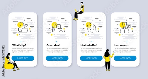 Vector Set of People icons related to Security app, Video conference and Consulting business icons. UI phone app screens with people. Valet servant line symbols. Vector