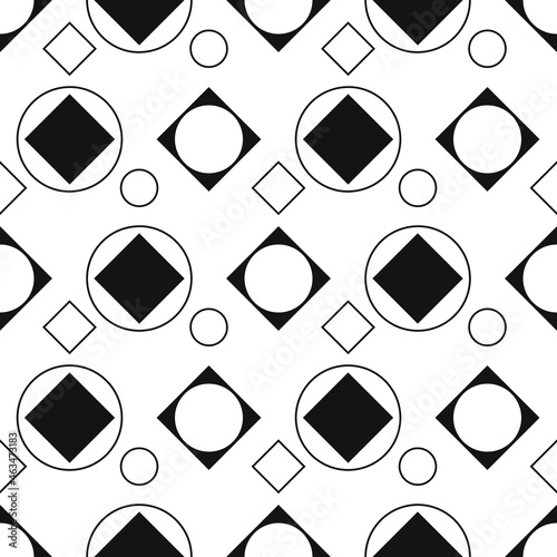 Circles in rhombuses and vice versa. Vector geometric shapes. Seamless pattern with rhombuses and circles.