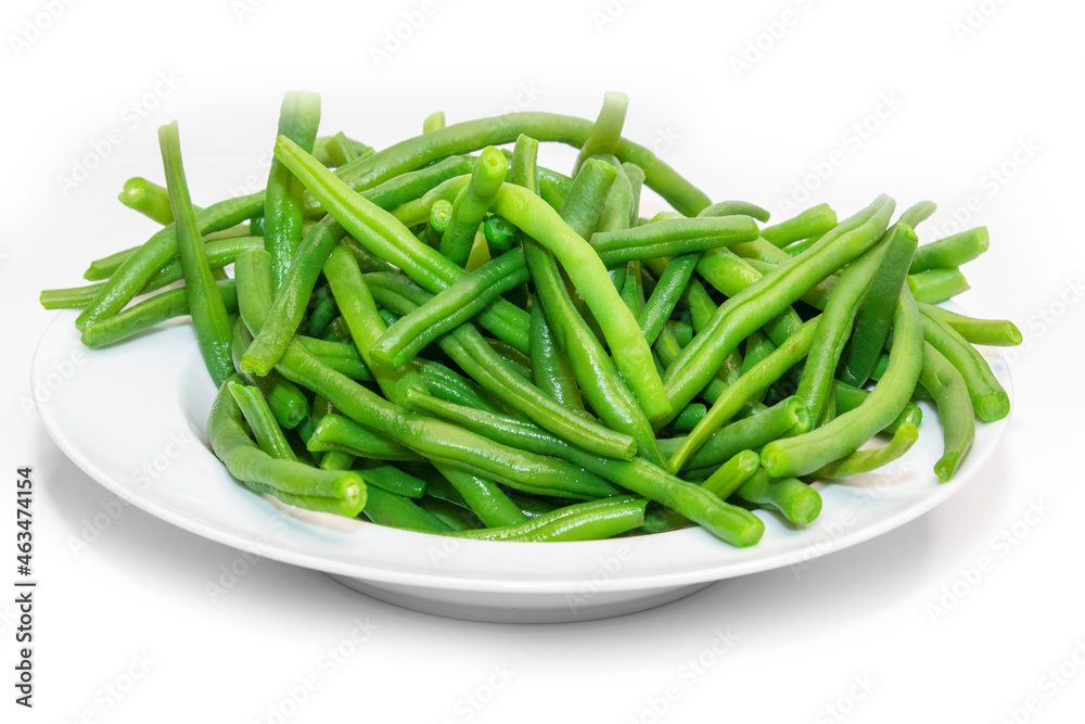 green beans on a plate with white background green beans on a plate with white background