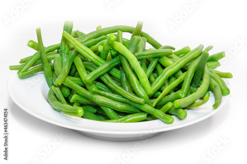 green beans on a plate with white background