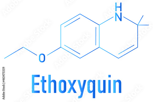 Ethoxyquin antioxidant food preservative molecule. Also used to control scald on pears. Skeletal formula.