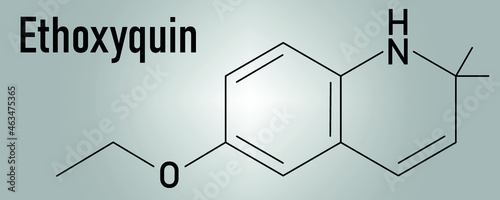 Ethoxyquin antioxidant food preservative molecule. Also used to control scald on pears. Skeletal formula.