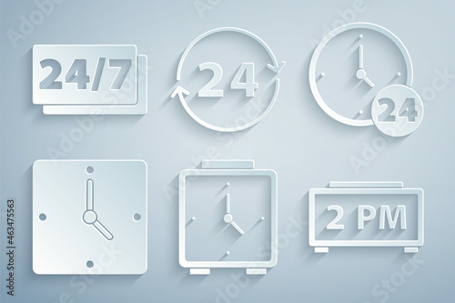 Set Alarm clock, Clock 24 hours, Digital alarm, and icon. Vector