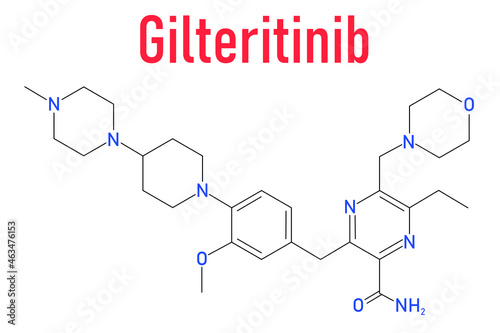 Gilteritinib cancer drug molecule (kinase inhibitor). Skeletal formula. photo