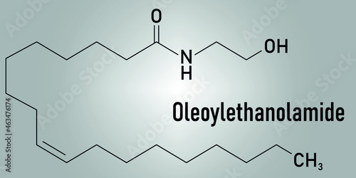 Oleoylethanolamide (OEA) endogenous peroxisome proliferator-activated receptor alpha (PPAR-Î±) agonist molecule. Skeletal formula. photo