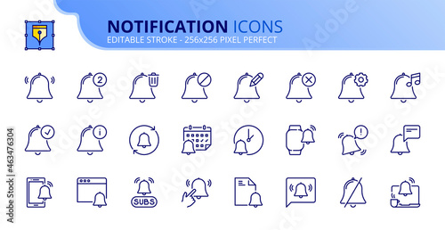 Simple set of outline icons about notification. Interface elements.