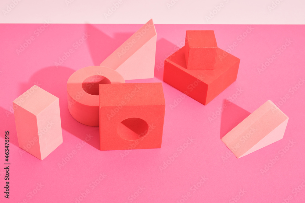 abstract pink color geometric podiums and stands on pink background, mockup for podium display or showcase, abstract pink color geometric podiums and stands on pink background, mockup for podium display or showcase,