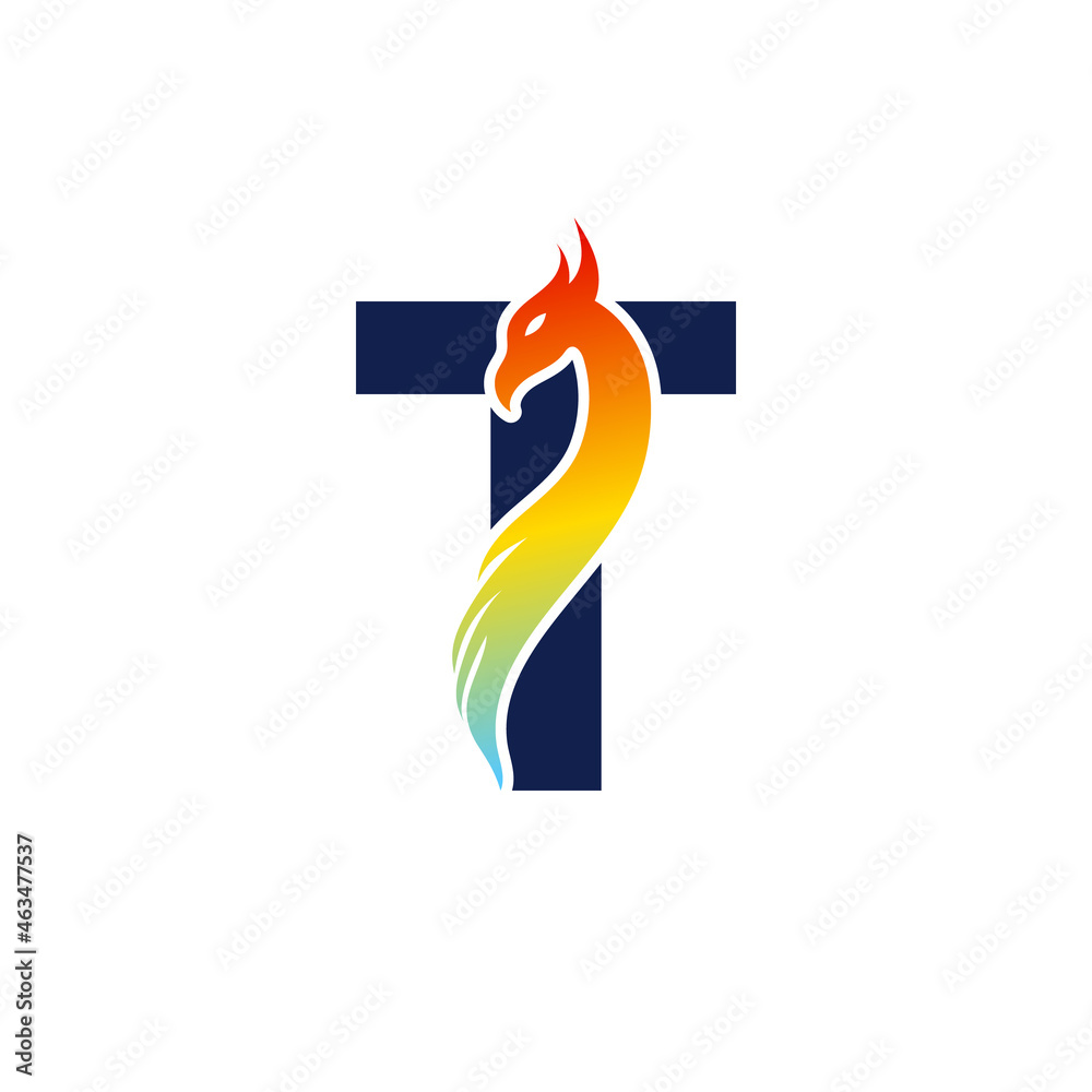 Phoenix letter T logo. Abstract colorful phoenix icon integrated in letter. Phoenix letter T logo. Abstract colorful phoenix icon integrated in letter.